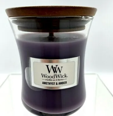 Woodwick Candle SUEDE & SANDALWOOD By Yankee Small Hourglass Jar 3 Oz Beige Wax • £18.48