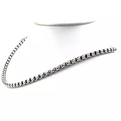 Italian Sterling Silver Box Chain Necklace Plated On 14K White Gold 16 Or 18  • $19.99