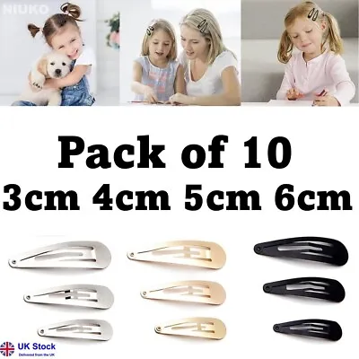 10 X Hair Clips Snap Hairpins Slides Women Girls Kids Baby School Grip Set Metal • £2.28