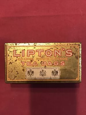 Vintage Lipton Tea Bag Tin Advertising Metal Box Hinged 6-1/8  X 3-1/4  Ceylon • $11
