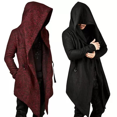 Gothic Mens Punk Hooded Sweater Cardigan Cloak Cape Jacket Poncho Hip-hop Coat • $42.74