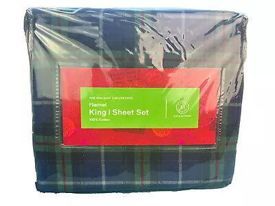 Martha Stewart 100% Cotton Flannel 4 Piece Sheet Set Tartan Plaid King $115 • $62.99