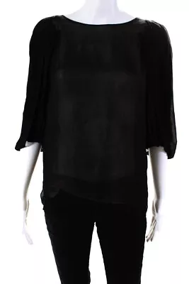 Vanessa Bruno Womens Half Sleeve Scoop Neck Sherer Silk Top Black Size IT 38 • $48.79