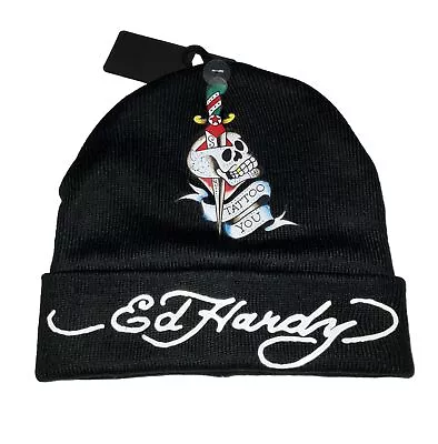 Ed Hardy Unisex  Tattoo You  Winter Cuff Beanie Hat (one Size) Nwt Black • $29.72