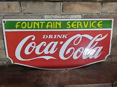Large Vintage Coca-cola Porcelain Beverage Soda Gas Station Sign Coke 12  X 24  • $319.99