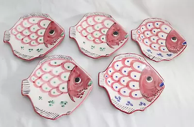 5 Vietri Solimene Italy Fish Shaped Plates Hand Painted • $24.99