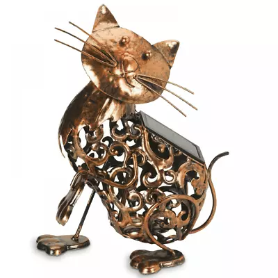 Solar Power LED Silhouette Cat Garden Ornament Metal Outdoor Light Decor Rustic • £18.95