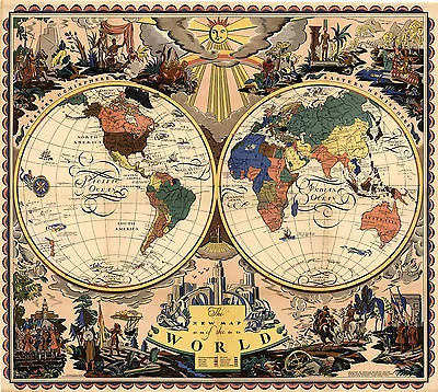 C1920 Map Of The World Two Hemispheres Wall Art Poster Print Decor Vintage • $13.95