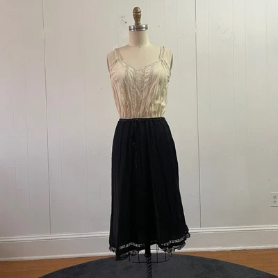 $2.99 • Buy Vintage 40s 50s Full Slip Dress Ivory/Black Lace AS IS TLC