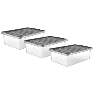 £24.95 • Buy 3Pk Under Bed Storage Boxes Perfect For Storing Clothes Bedding Shoes Books 32L