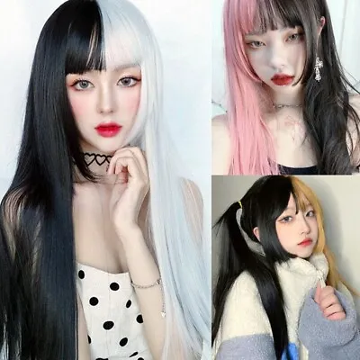 Two-tone Wig Long Straight Hair Japanese Harajuku Lolita Punk Gothic Princess • £14.88