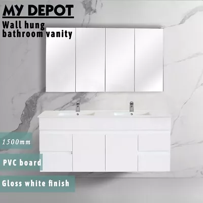 1500mm Wall Hung Bathroom Vanity Gloss White Cabinet With Basin&mixers • $1239
