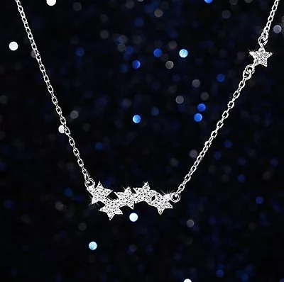 925 Sterling Silver Star Micro Pave Crystal Pendant Necklace 16-18  Gift Box I5 • $12.95