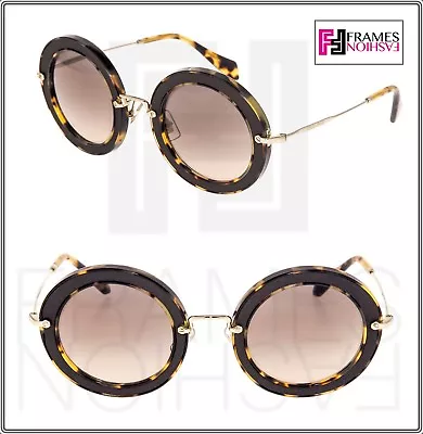 MIU MIU SILK NOIR MU08RS Round Brown Havana Gold Women Sunglasses 08R Women • $170.64