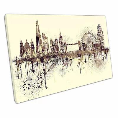 Print On Canvas Painterly City Of London England Landmark Spray Skyline Wall Art • £9.70