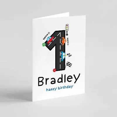 Personalised Kids Car Racing Birthday Card 1 - 5 Years Old Transport Theme Gift  • £3.29