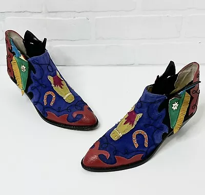 Vintage ZALO Western Cowgirl Boots Booties Colorful Leather Artsy Women’s 6.5 • $175