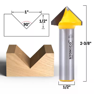 $12.95 • Buy 90 Degree X 1  Diameter V Groove Router Bit - 1/2  Shank - Yonico 14996