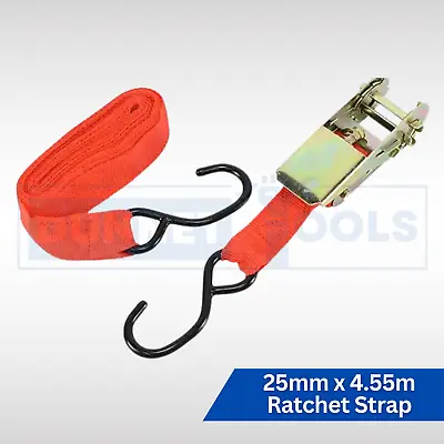 Ratchet Tie Down Strap 25mm X 4.5m Heavy Duty Car Van Roof Rack Hooks • £4.99