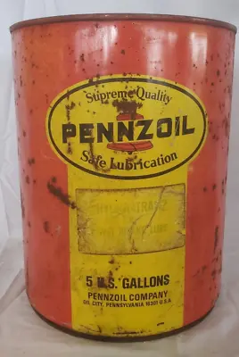 Vintage Pennzoil Safe Lubrication Motor Oil 5 Gallon Gas Can • $49.99