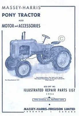 Massey Harris Pony Tractor Repair Part Acc. List Manual • $16.92