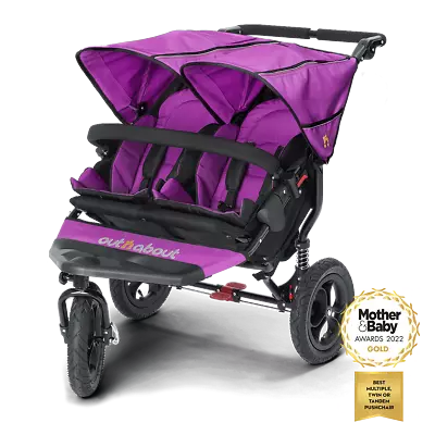 £499 • Buy Brand New Out N About Nipper 360 Double Pushchair V4 Purple Punch With Raincover