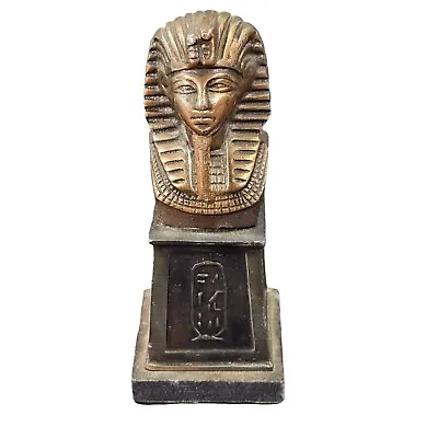 King Tut Bust Statue Egypt Heavy Metal Wood Base Pharaoh VINTAGE • $68.76