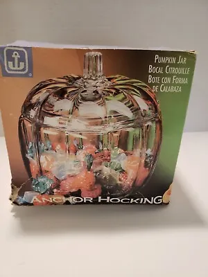  Anchor Hocking Pumpkin Jar Candy Cookie Clear Glass With Lid & Box • $21.99
