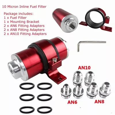 10 Micron Fuel Filter 3/8 Billet Inline Fuel Filter 10 An 1/4  Fuel Filter • $36