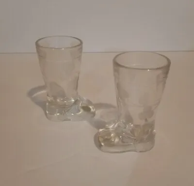 Set Of 2 Etched Glass Cowboy Boot Shot Glasses Italian MOD DEP Barware Vintage • $14.99