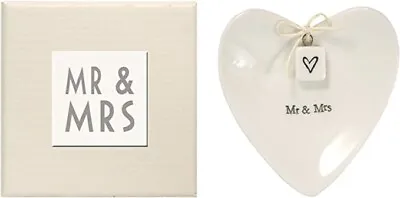 East Of India Mr & Mrs Heart-Shaped Ring Dish In Gift Box Porcelain • £7.99