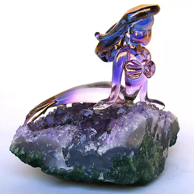 Mermaid Figurine Sculpture Blown Glass Amethyst Crystal • $122.50