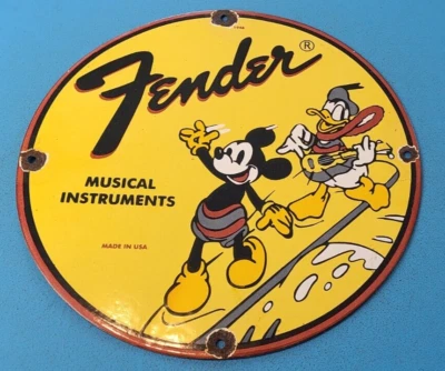 $119.47 • Buy Vintage Fender Guitars & Amplifiers Porcelain Mickey Mouse Service Station Sign