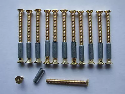 12 X Brass Door Handle Fixing Screws Furniture With Sleeve. Suit Hollow Doors. • £8