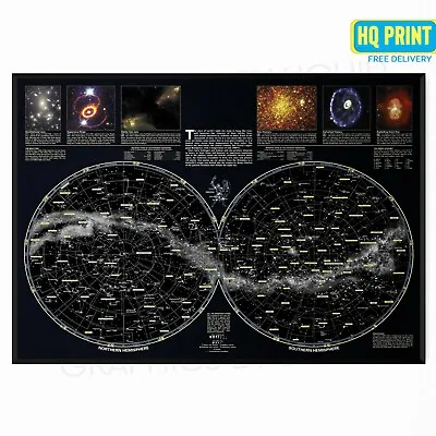 Star Chart Sky Cosmos Space Educational Map Wall Picture Poster • £18.99