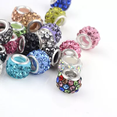 100x Mixed European Rhinestone Crystal Charm Clay Spacer Beads Bracelet Making • $10.99