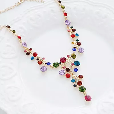 Fashion Womens Y-Shaped Necklace Colorful Diamond Pendant  Necklace Chain BS • $7.59