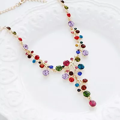 Woman Stylish Temperament Y-type Colorful Diamond Necklace Clavicle Chain SW • $7.21