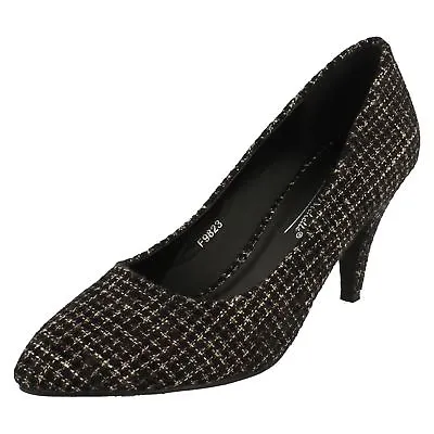 SALE Ladies Anne Michelle Black/Taupe Slip On Textile Court Shoe F9R823 • $3.86