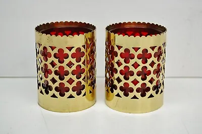 Lightly Used Pair Of Brass Votive Candle Holders With Glass Q#231 (church Co.) • $95