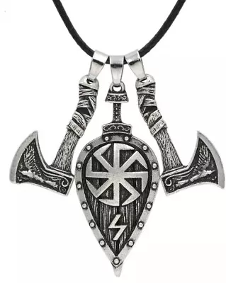 £4.95 • Buy Viking Double Axe & Shield Pendant Viking Necklace Mens Pagan Norse