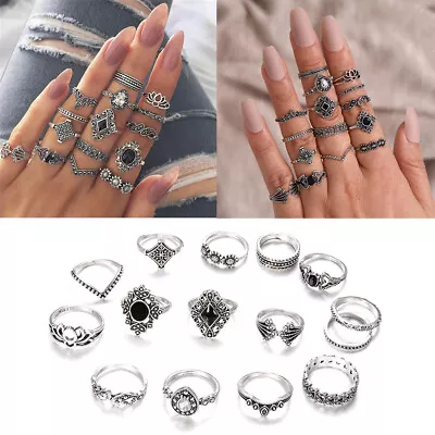 Boho Vintage Silver Women Rings Set Hand Accessories Moon Midi Finger Jewelry • $7.21