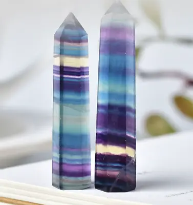 Natural Rainbow Fluorite Quartz Crystal Wand Point Healing Stone Hexagonal 5-6CM • £4.99