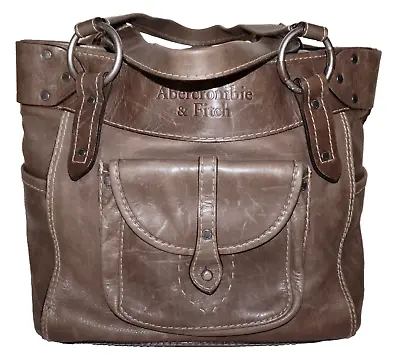 Vintage ABERCROMBIE & FITCH Large Desert Taupe Distressed Leather Tote Handbag • $63.99