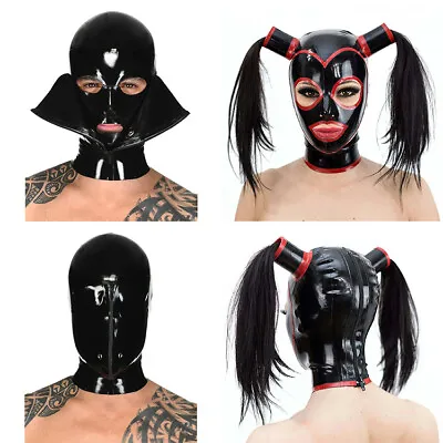 Unisex Headwear Gift Mask Props Face Cover Zipper Adult Sexy Latex Hood #S-XXL • $10.87