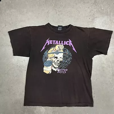 Vintage 80s Metallica Damaged Justice Double Sided Graphic Band Tee T Shirt XL • $299.99
