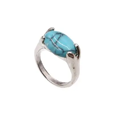 Antique Charm Ethnic Oval Turquoise Ring Women Jewelry Gift Silver Plated • £3.38