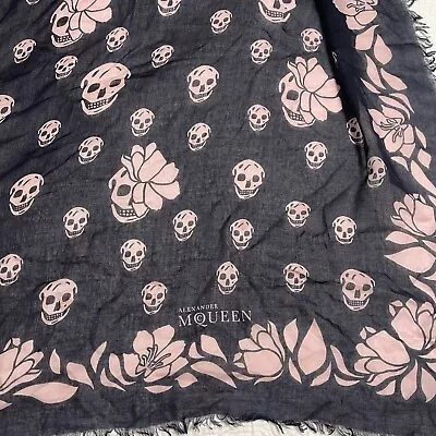 Alexander McQueen Black Pink Silk Chiffon Multi Skull Scarf Wrap Made In Italy • $66.50