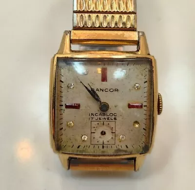 Great Vintage 40s Bancor Gold Filled Square Face Incabloc Mens Wrist Watch • $60.75