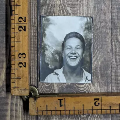 Vintage Photo Handsome Young Man Smiling Laughing Photo Booth Studio • $9.99